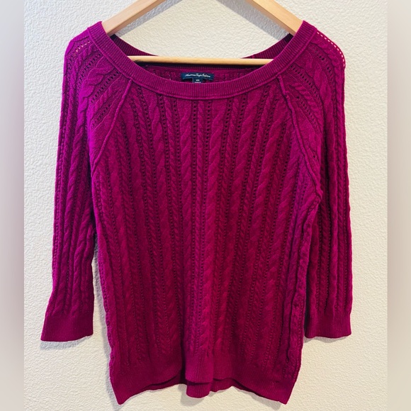 American Eagle Outfitters Sweaters - American Eagle Y2K Cable Knit Crewneck Sweater Fuchsia Purple Medium